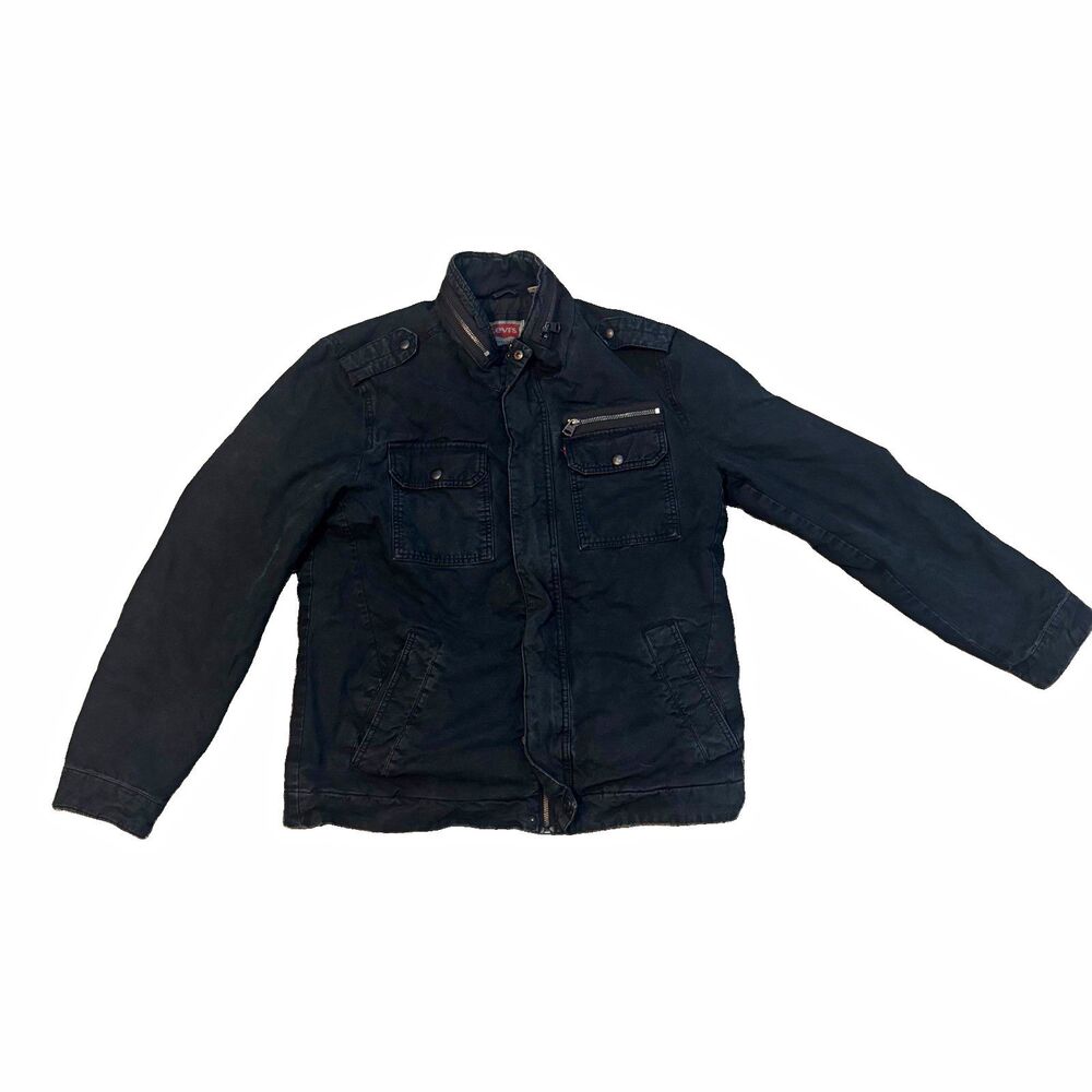 Levi's Military Jacket Men's M Black Stand-Up Collar Lined Pockets Button Zip